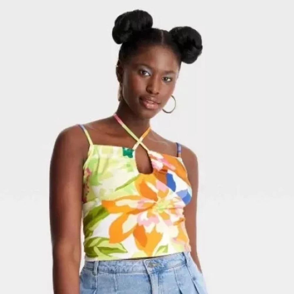 Future Collective with Alani Noelle Strappy Halter Knit Multicolor Flora…